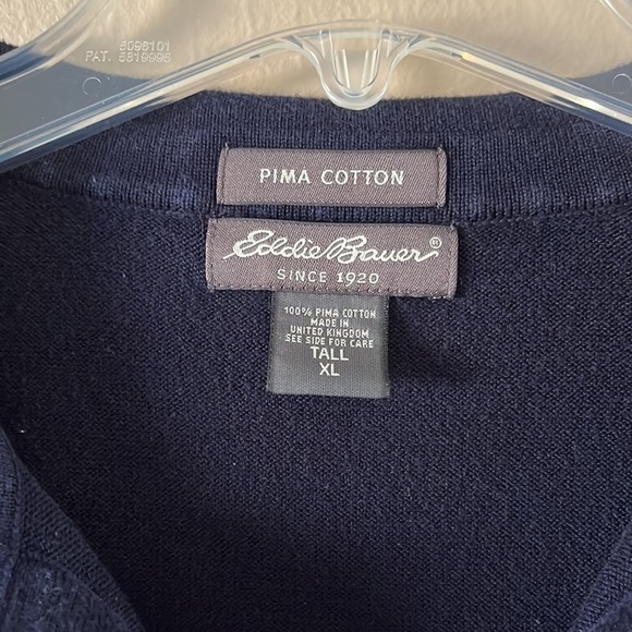 Eddie Bauer 100% Pima Cotton Men’s Polo size  XL Tall Navy Blue - Picture 3 of 13